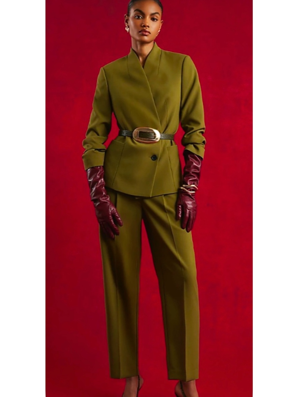 RIVER ISLAND Olive Green Tailored Women's Suit Pants
